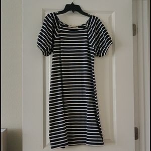 Navy blue and white striped dress